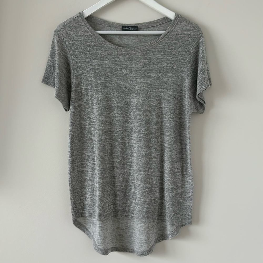 Market & Spruce Sam Hi-Lo Short Sleeve Tee Round Neck Light Weight Small Gray